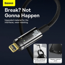 Cablu Baseus Explorer, Fast Charging Data Cable pt. smartphone, USB Type-C la Lightning Iphone 20W, 2m, Auto Power-Off, negru t