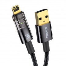 Cablu Baseus Explorer, Fast Charging Data Cable pt. smartphone, USB la Lightning Iphone 2.4A, 2m, Auto Power-Off, negru transpa