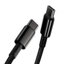 Cablu Baseus Tungsten Gold, Fast Charging Data Cable pt. smartphone, USB Type-C la USB Type-C 100W, braided, 1m, negru CATWJ-01