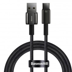 Cablu Baseus Tungsten Gold, Fast Charging Data Cable pt. smartphone, USB la USB Type-C 66W, braided, 1m, negru CATWJ-B01