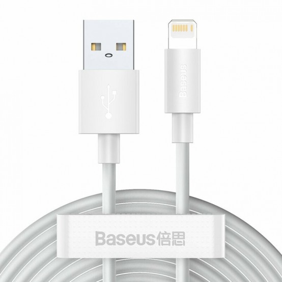 Cablu Baseus Simple Wisdom, Fast Charging Data Cable pt. smartphone, KIT 2 x USB la Lightning Iphone 2.4A, 1.5m, alb TZCALZJ-02