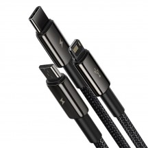 Cablu  Tugsten Gold 3in1 USB to Type-C, Lightning, Micro-USB 3.5A, 1.5m - Black CAMLTWJ-01