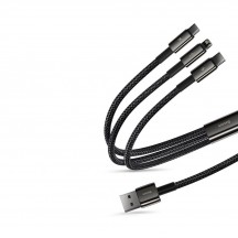 Cablu  Tugsten Gold 3in1 USB to Type-C, Lightning, Micro-USB 3.5A, 1.5m - Black CAMLTWJ-01