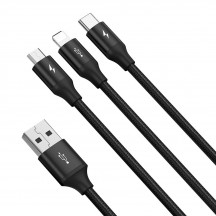 Cablu  Rapid Series 3in1 USB to Type-C, Lightning, Micro-USB 3.5A, 1.2m - Black CAJS000001