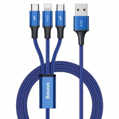 Cablu  Rapid Series 3in1 USB to Type-C, Lightning, Micro-USB 3.5A, 1.2m - Dark Blue CAJS000003