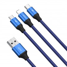 Cablu  Rapid Series 3in1 USB to Type-C, Lightning, Micro-USB 3.5A, 1.2m - Dark Blue CAJS000003