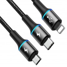 Cablu  Halo data 3-in-1 Cable USB For M+L+T 3.5A 1.2m - Black CAMLT-HA01