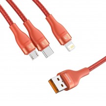 Cablu  Flash Series 3in1 USB to Type-C, Lightning, Micro-USB 66W, 1.2m - Orange CA1T3-07