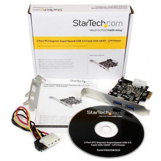 Adaptor StarTech.com 2 Port PCI Express PCIe SuperSpeed (5Gbps) USB 3.0 Card Adapter with UASP - LP4 Power PEXUSB3S25