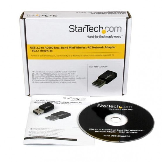 Placa de retea StarTech.com USB 2.0 AC600 Mini Dual Band Wireless-AC Network Adapter - 1T1R 802.11ac USB433WACDB