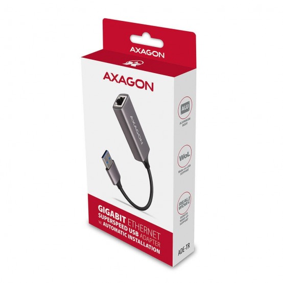 Placa de retea Axagon Type-A USB3.2 Gen 1 - Gigabit Ethernet 10/100/1000 Adapter, metal, titan grey ADE-TR