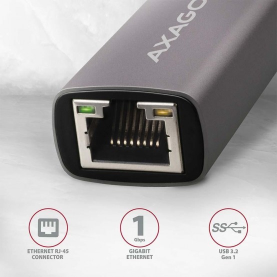 Placa de retea Axagon Type-A USB3.2 Gen 1 - Gigabit Ethernet 10/100/1000 Adapter, metal, titan grey ADE-TR