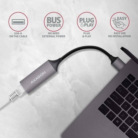Placa de retea Axagon Type-A USB3.2 Gen 1 - Gigabit Ethernet 10/100/1000 Adapter, metal, titan grey ADE-TR