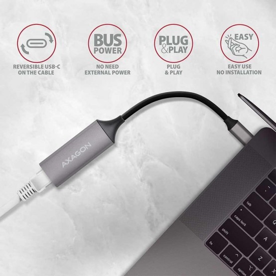 Placa de retea Axagon Type-C USB3.2 Gen 1 - Gigabit Ethernet 10/100/1000 Adapter, metal, titan gre ADE-TRC