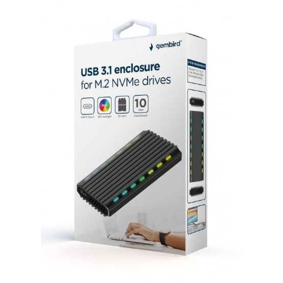 Rack Gembird USB 3.1 enclosure for M.2 NVMe drives, backlighted, aluminum EE2280-U3C-03