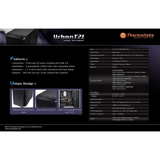 Carcasa Thermaltake Urban T21 CA-1A4-00M1WN-00