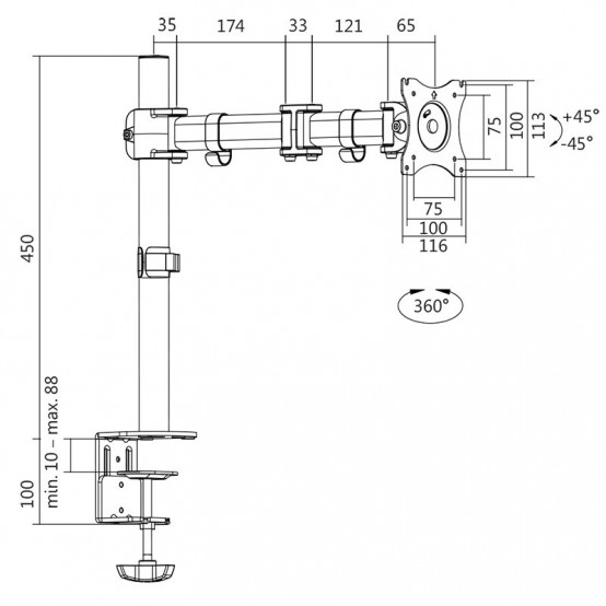 Suport LogiLink Monitor mount, 13–27", steel, arm length: 428 mm BP0021