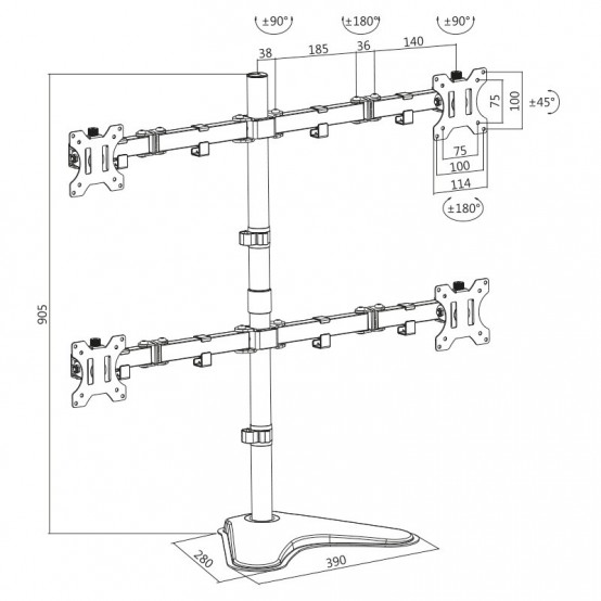 Suport LogiLink Quad monitor stand, 13–32", steel, arm length: each 460 mm BP0046