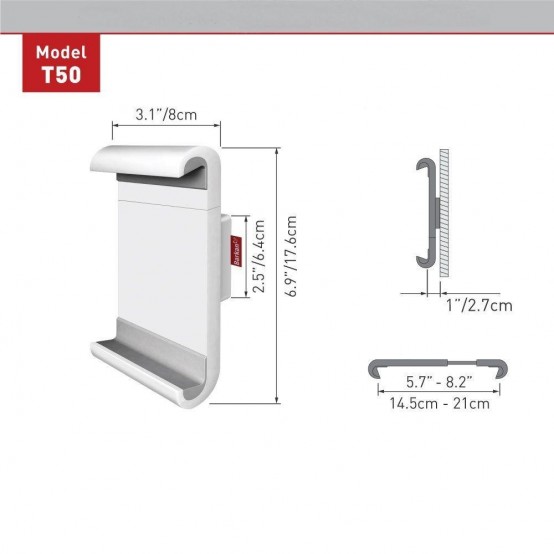 Suport Barkan fix de perete pentru tablete alb, compatibil cu 7" - 12"/ 17.8 cm - 30.5, 360° T50