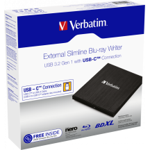 Unitate optica Verbatim External Slimline Blu-ray Writer USB 3.1 GEN 1 with USB-C Connection 43889