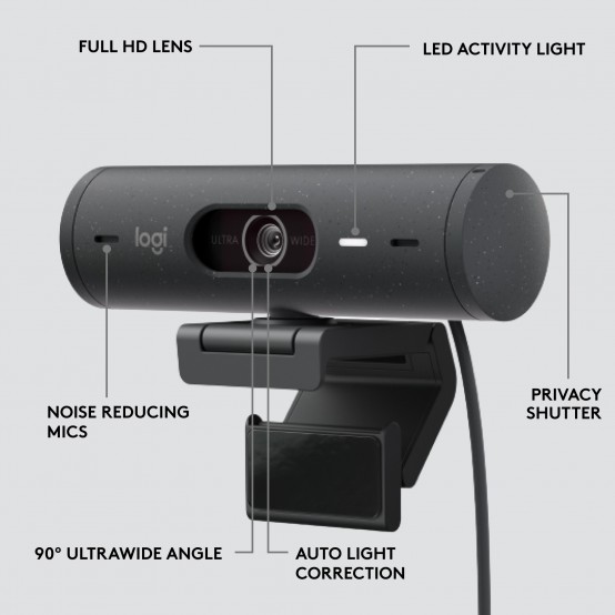Camera web Logitech Brio 500 1080p HDR Webcam with Show Mode - Graphite 960-001422
