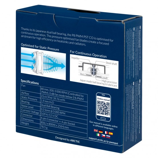 Ventilator Arctic P8 PWM PST CO, 80 mm, 200 - 3000 rpm, Continous Operation ACFAN00151A