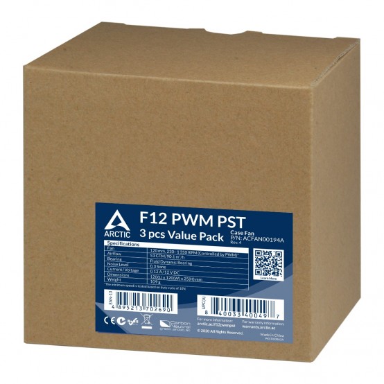 Ventilator Arctic F12 PWM PST (kit 3 buc), 120 mm, 230 - 1350 rpm, FDB ACFAN00259A