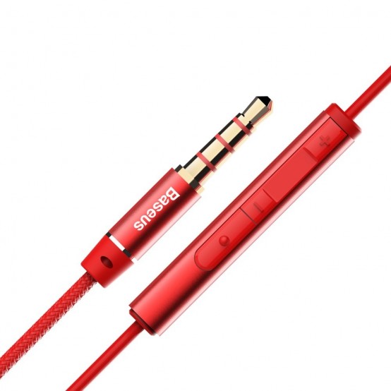 Casca Baseus Stereo Earphones Encok H06 (NGH06-09) - with Wire, 3.5mm Jack, Microphone, 1.2m - Red 6953156273917