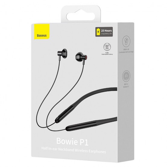 Casca Baseus Bluetooth Earphones Bowie P1 (NGPB000001) - Half In-ear Neckband, Bluetooth 5.2 - Black 6932172608545