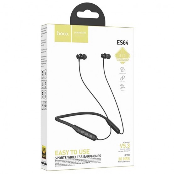 Casca Hoco Bluetooth Earphones (ES64) - for Sport, with Microphone, Bluetooth 5.3, Hi-Fi Sound - Black 6931474784469