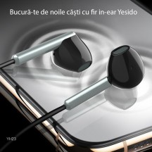 Casca Yesido Stereo Earphones (YH23) - Jack 3.5mm with Microphone, 1.2m - Black 6971050266231