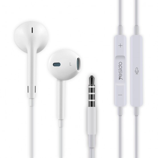 Casca Yesido Stereo Earphones (YH09) - Jack 3.5mm with Microphone, 1.2m - White 6971050260468