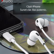 Casca Yesido Stereo Earphones (YH36) - In-ear, Lightning, 1.2m - White 6971050264336