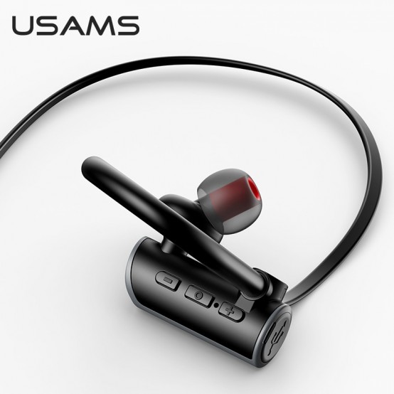 Casca USAMS Bluetooth Earphones S4 Sports (US-YD004) - with Bluetooth 5.0 - Black/Red 6958444903941