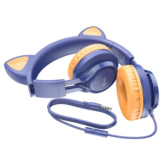 Casca Hoco Hoco - Wired Headphones Cat Ears (W36) - Jack 3.5mm, with Microphone - Dream Blue 6931474770417