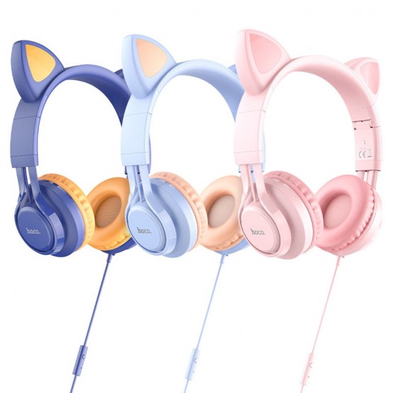 Casca Hoco Hoco - Wired Headphones Cat Ears (W36) - Jack 3.5mm, with Microphone - Dream Blue 6931474770417