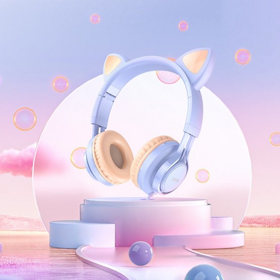 Casca Hoco Hoco - Wired Headphones Cat Ears (W36) - Jack 3.5mm, with Microphone - Dream Blue 6931474770417