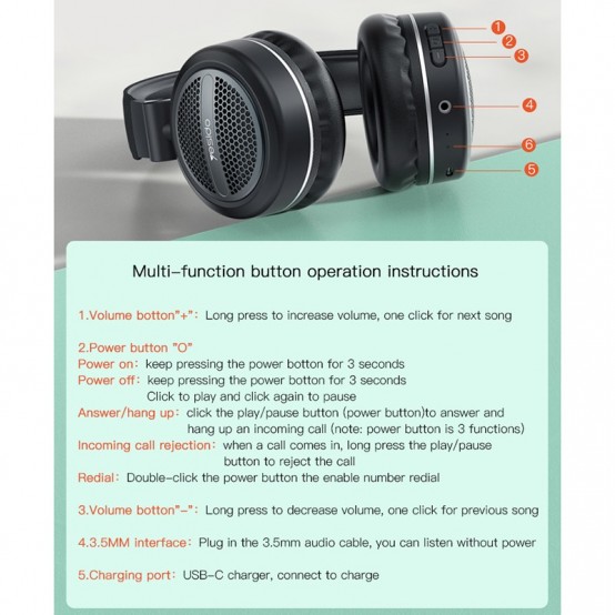 Casca Yesido Yesido - Wireless Headphones (EP02) - Foldable with Noise Canceling, Super Bass - Black 6971050264220