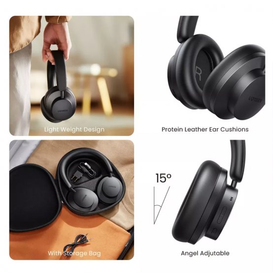 Casca Ugreen Ugreen - Wireless Headphones (90422) - Noise Canceling, 5 Microphones, Travel Case and 3D Spatial Sound - Black 69