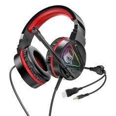 Casca Hoco Hoco - Wired Headphones (W104) - for Gaming, Jack 3.5mm with Microphones, Jack, USB - Red 6931474749819