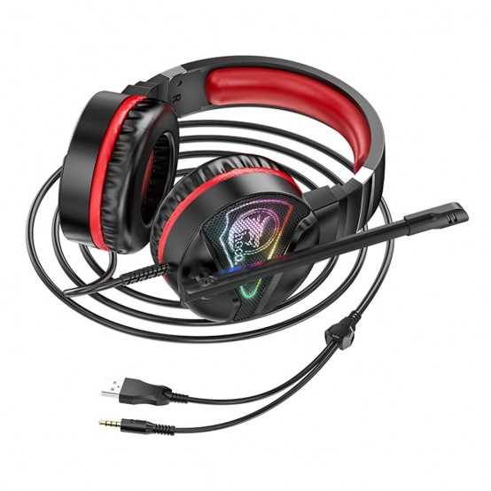 Casca Hoco Hoco - Wired Headphones (W104) - for Gaming, Jack 3.5mm with Microphones, Jack, USB - Red 6931474749819