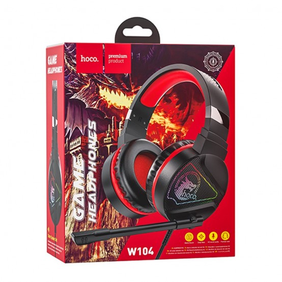 Casca Hoco Hoco - Wired Headphones (W104) - for Gaming, Jack 3.5mm with Microphones, Jack, USB - Red 6931474749819