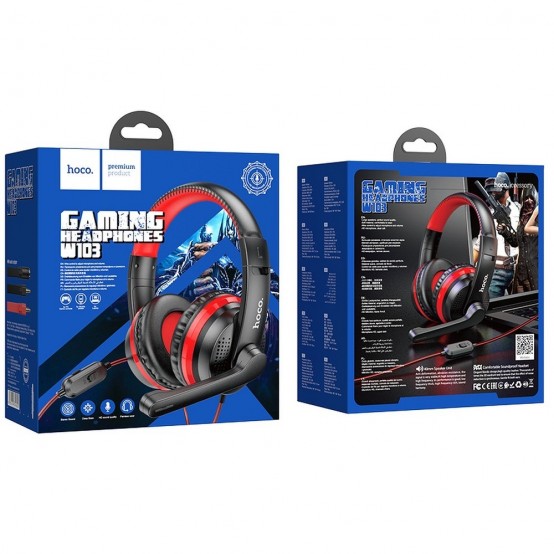 Casca Hoco Hoco - Wired Headphones Magic Tour (W103) - for Gaming, Jack, with Microphone - Red 6931474741622