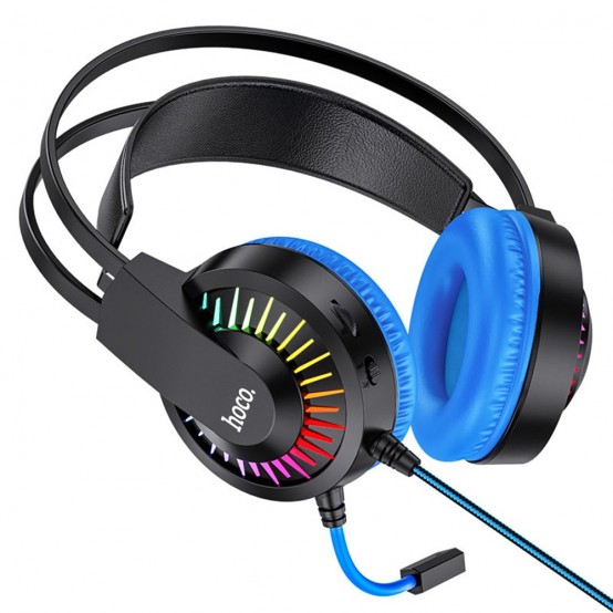 Casca Hoco Hoco - Wired Headphones Joyful (W105) - for Gaming, Jack 3.5mm, with LED - Blue 6931474754172