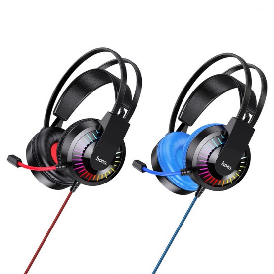 Casca Hoco Hoco - Wired Headphones Joyful (W105) - for Gaming, Jack 3.5mm, with LED - Blue 6931474754172