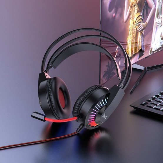 Casca Hoco Hoco - Wired Headphones Joyful (W105) - for Gaming, Jack 3.5mm, with LED - Blue 6931474754172