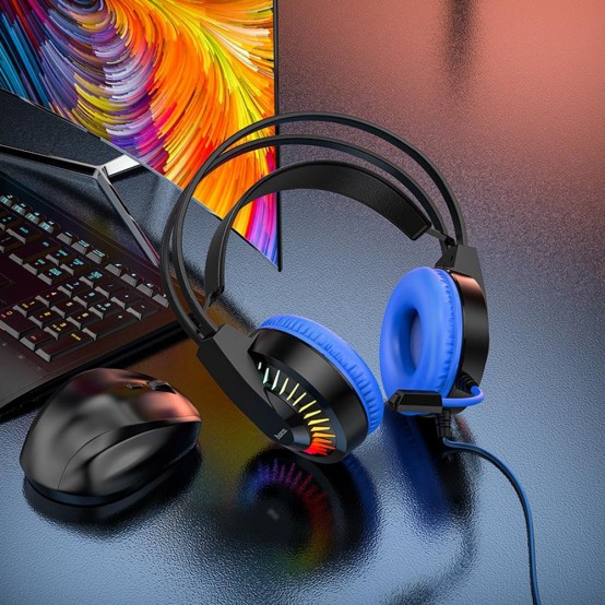 Casca Hoco Hoco - Wired Headphones Joyful (W105) - for Gaming, Jack 3.5mm, with LED - Blue 6931474754172