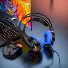 Casca Hoco Hoco - Wired Headphones Joyful (W105) - for Gaming, Jack 3.5mm, with LED - Blue 6931474754172