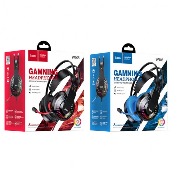 Casca Hoco Hoco - Wired Headphones Joyful (W105) - for Gaming, Jack 3.5mm, with LED - Blue 6931474754172