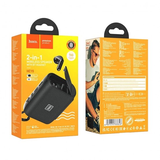 Casca Hoco Hoco - Wireless Speaker with Bluetooth Headset (HC15) - TWS, FM, TF Card, USB, AUX, 1200mAh, 5W - Black 6931474783646